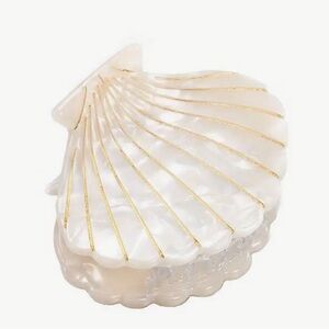 Pearlescent Shell Hair Claw Clip with Gold Accent - White